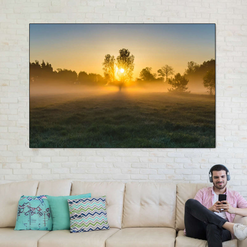 Misty Meadow At Sunrise Wall Art