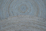 100% All Natural Fiber Hand Braided Boho Blue Round Jute Rug | JR1