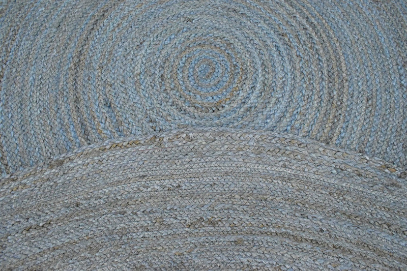 100% All Natural Fiber Hand Braided Boho Blue Round Jute Rug | JR1