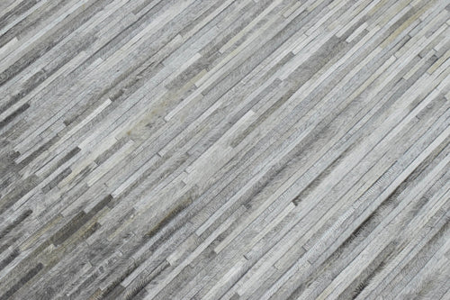 5x8 Hairon Genuine Leather Stripe Design Handmade Gray and Silver Area Rug | LR5B