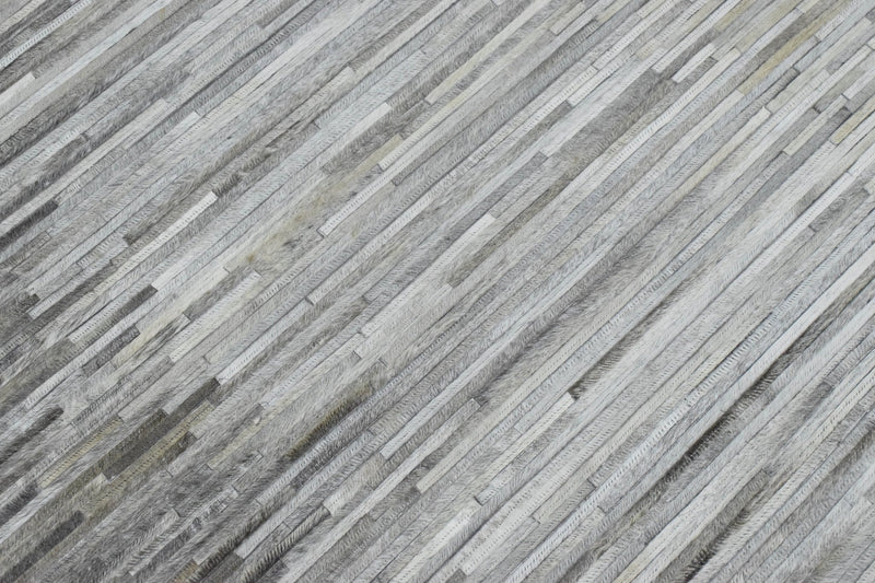 5x8 Hairon Genuine Leather Stripe Design Handmade Gray and Silver Area Rug | LR5B