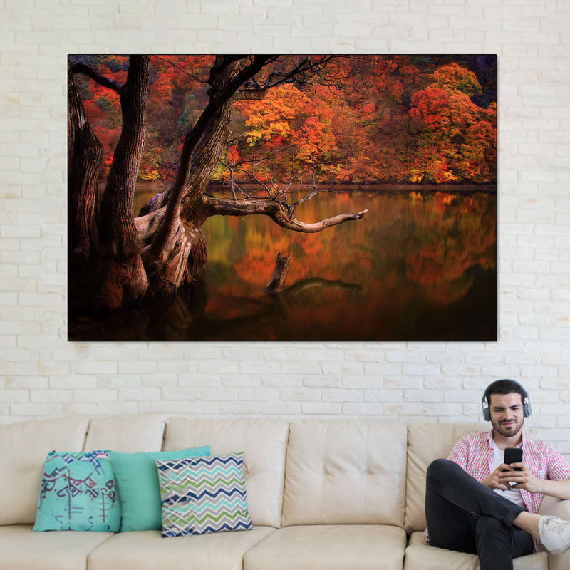 Orange Autumn Lake Wall Art