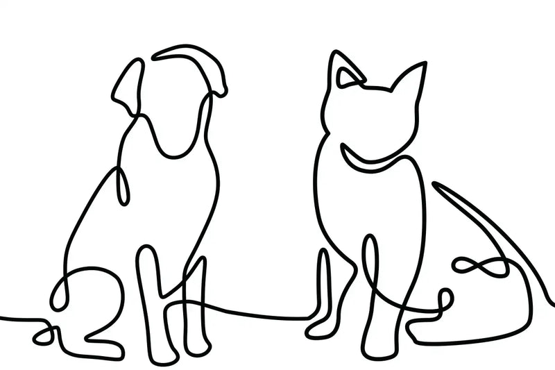 One Line Dog And Cat Wall Art
