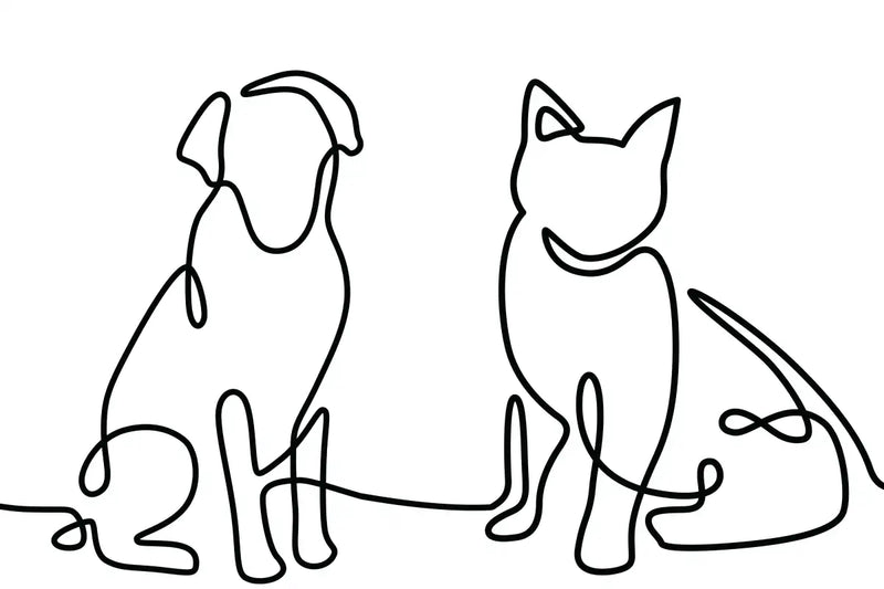 One Line Dog And Cat Wall Art