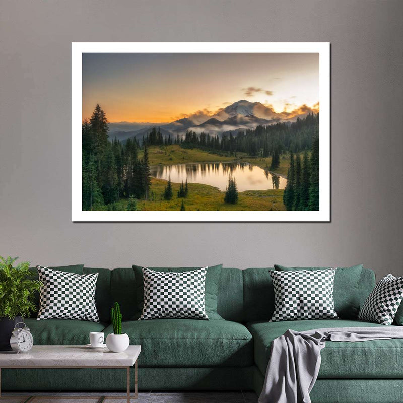 Majestic Sunset At Mount Rainer Wall Art