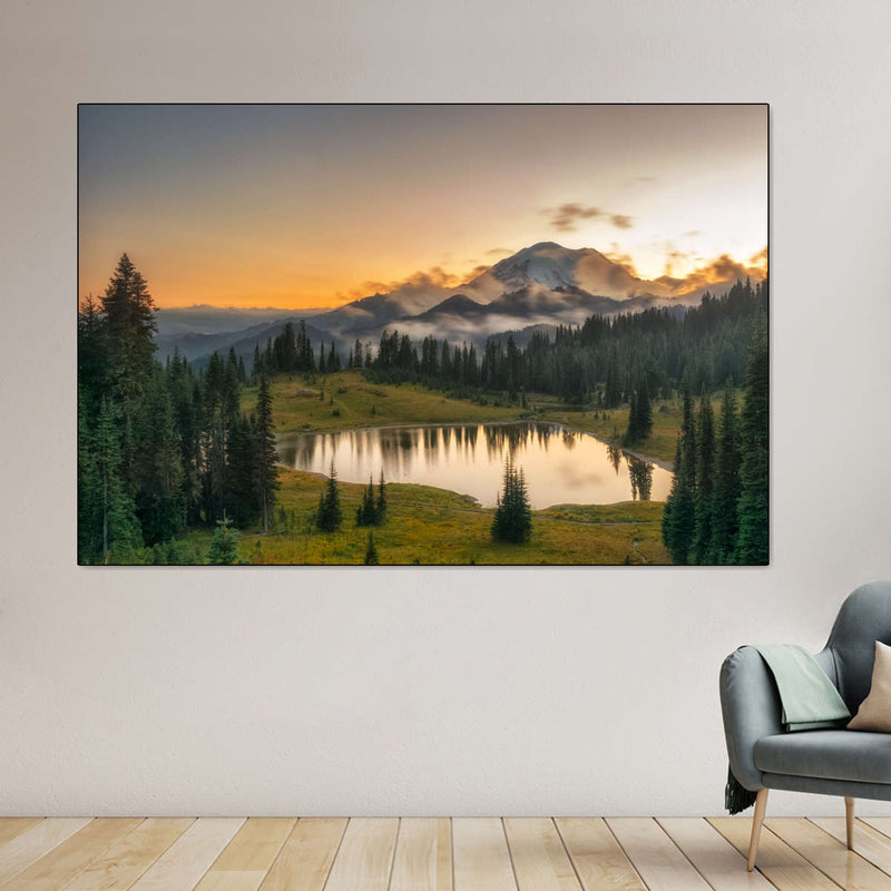 Majestic Sunset At Mount Rainer Wall Art
