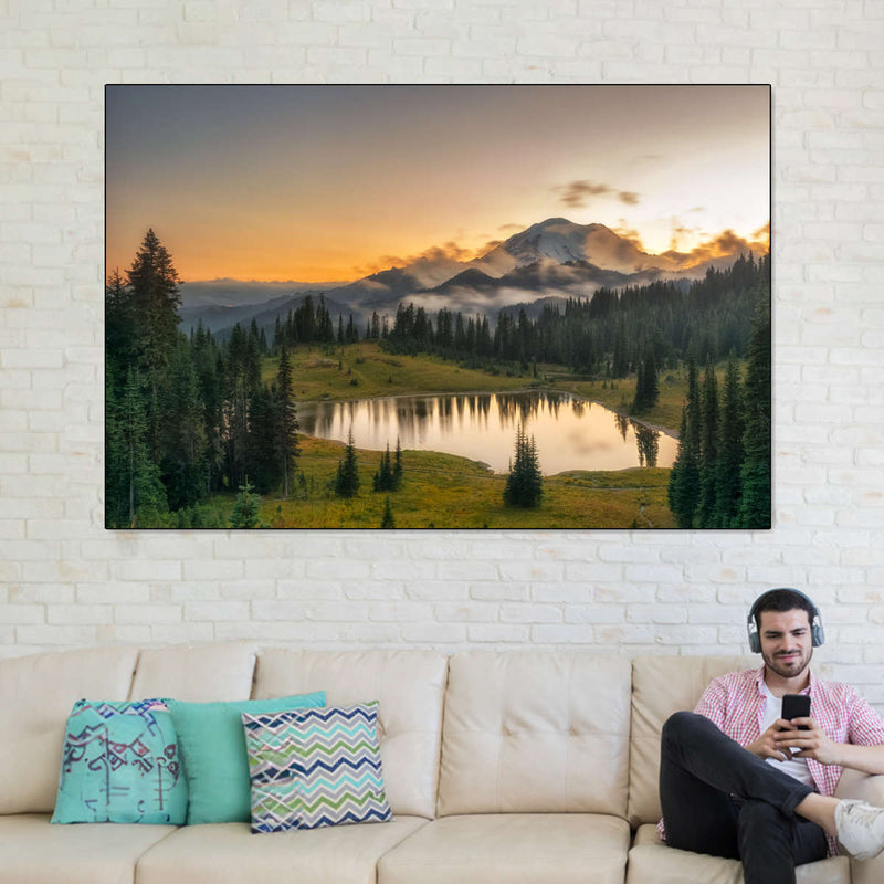 Majestic Sunset At Mount Rainer Wall Art