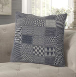 Artisan Hand Loomed Cotton Square Pillow - Indigo Blocks - 24"