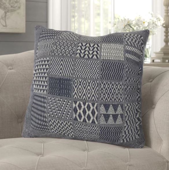 Artisan Hand Loomed Cotton Square Pillow - Indigo Blocks - 24"