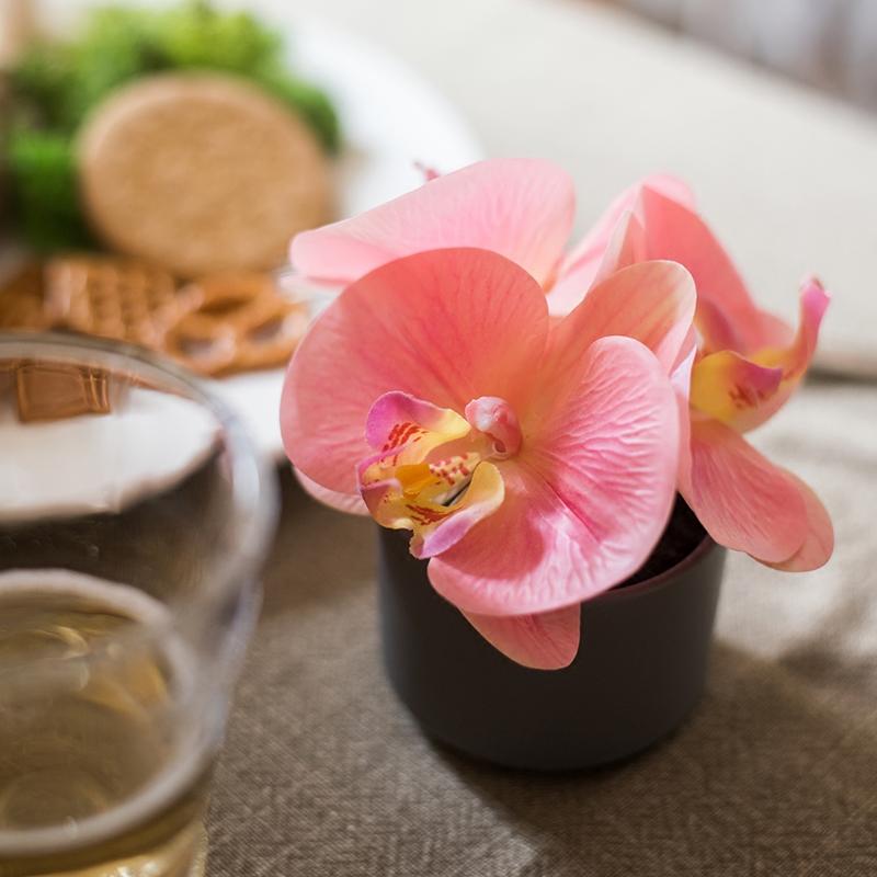 Artificial Flower Mini Real Touch Orchid in Pot Pink