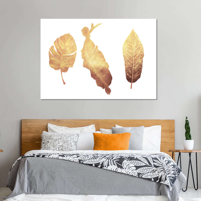 Triple Golden Leaves Wall Art