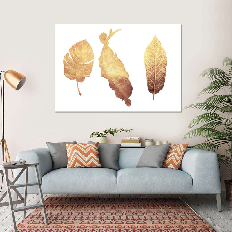 Triple Golden Leaves Wall Art
