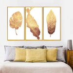 Triple Golden Leaves Wall Art