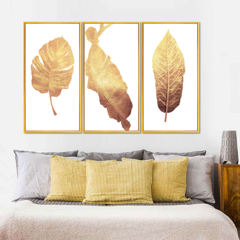Triple Golden Leaves Wall Art