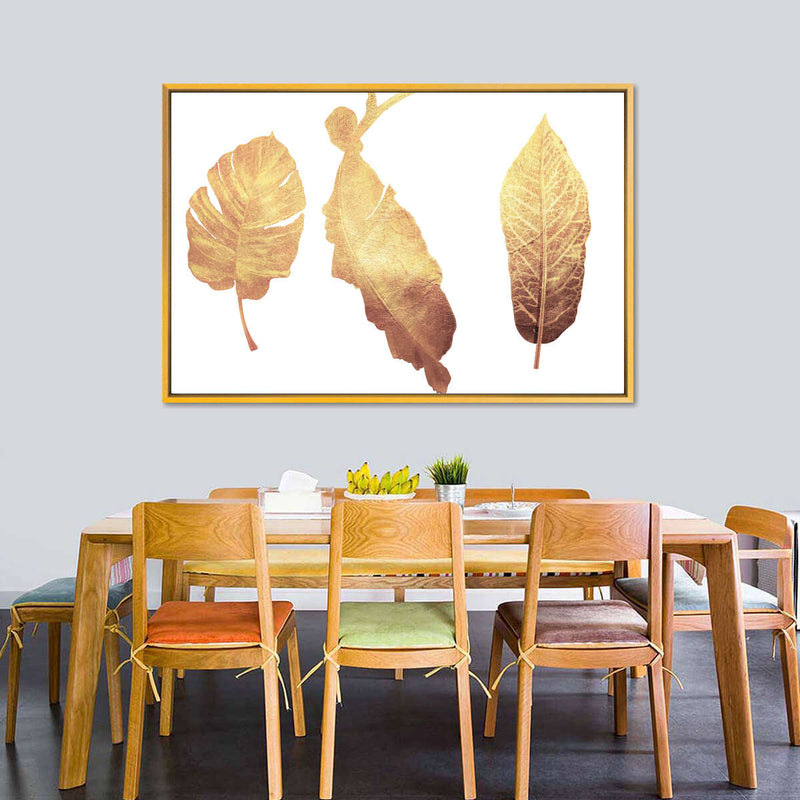 Triple Golden Leaves Wall Art