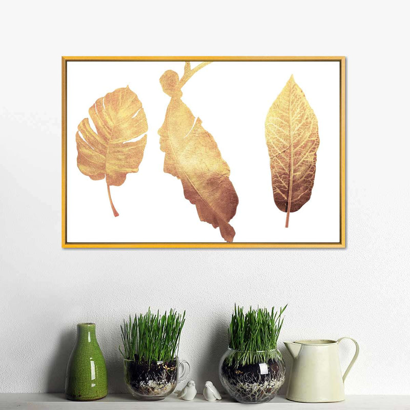 Triple Golden Leaves Wall Art