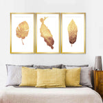 Triple Golden Leaves Wall Art