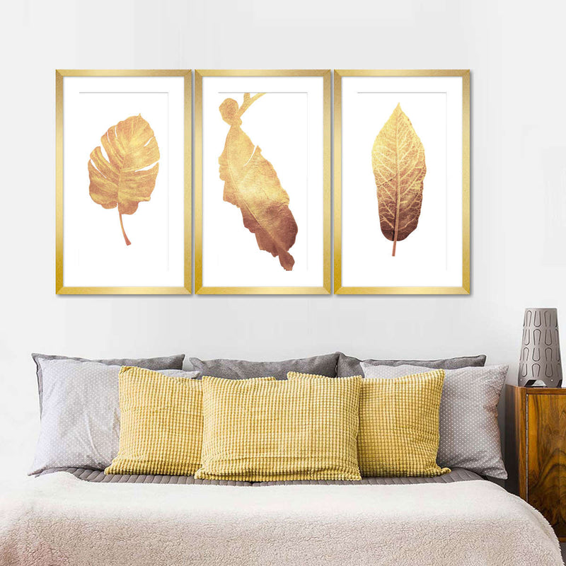 Triple Golden Leaves Wall Art