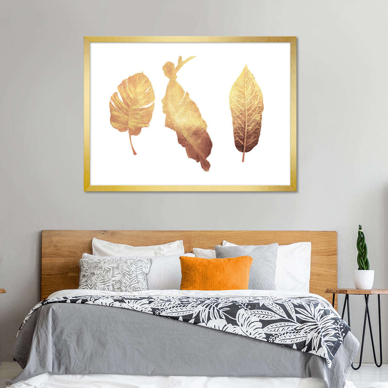 Triple Golden Leaves Wall Art