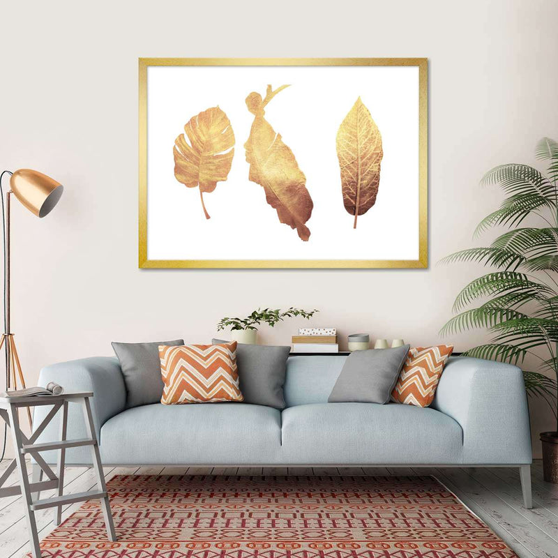 Triple Golden Leaves Wall Art