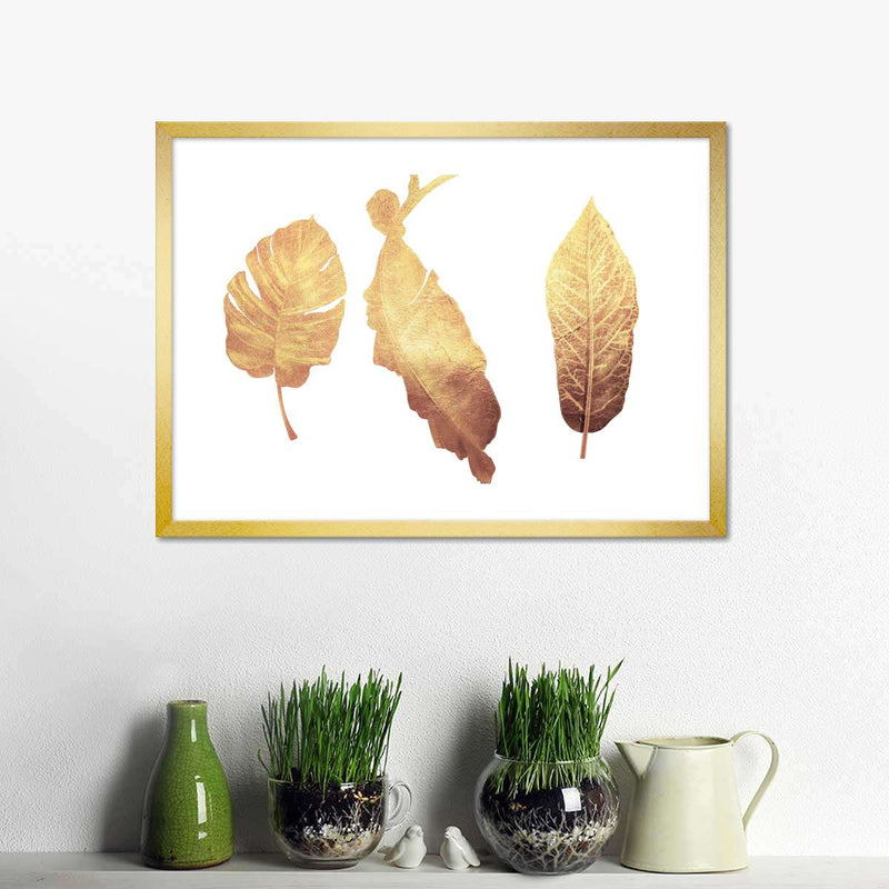 Triple Golden Leaves Wall Art