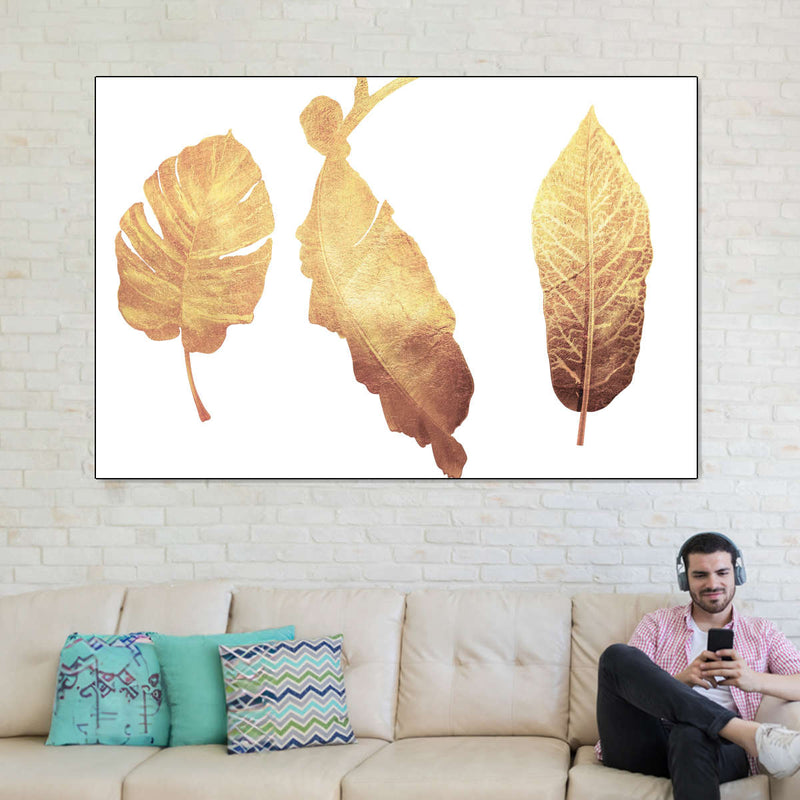 Triple Golden Leaves Wall Art