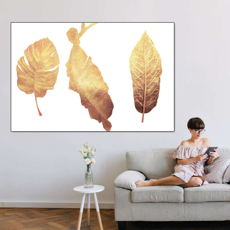Triple Golden Leaves Wall Art