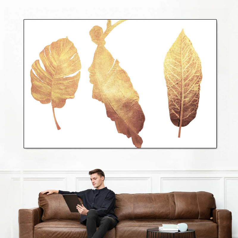 Triple Golden Leaves Wall Art