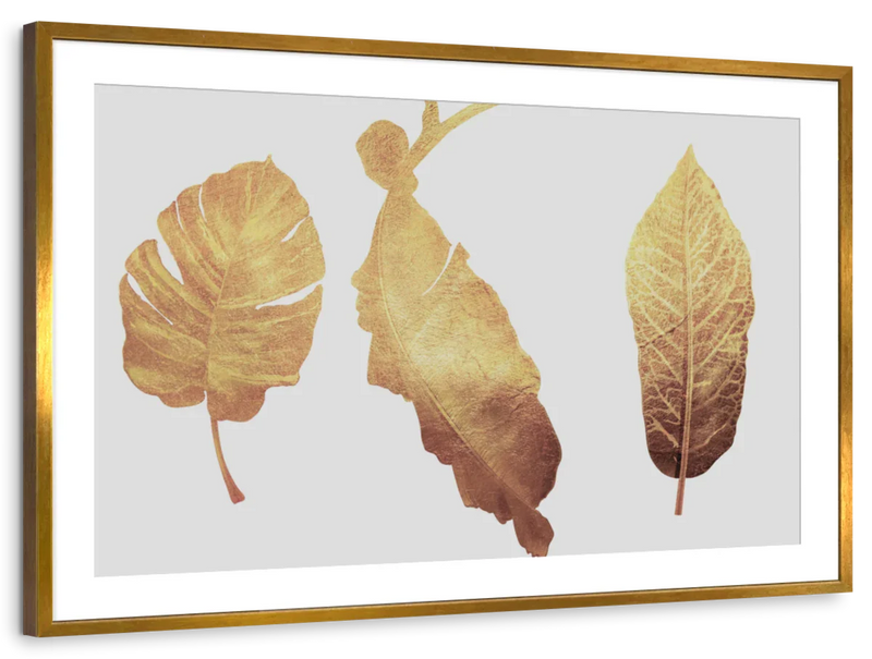 Triple Golden Leaves Wall Art