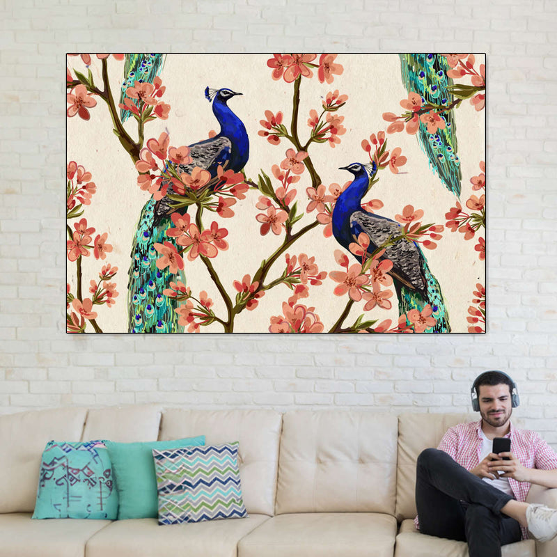 Royal Blue Peacocks Wall Art