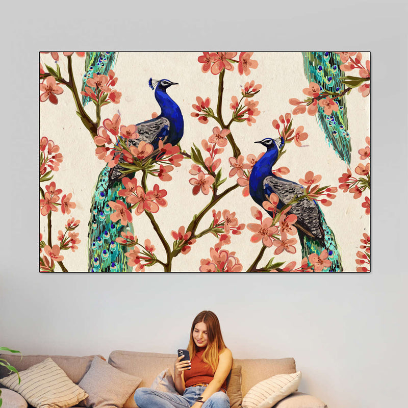 Royal Blue Peacocks Wall Art