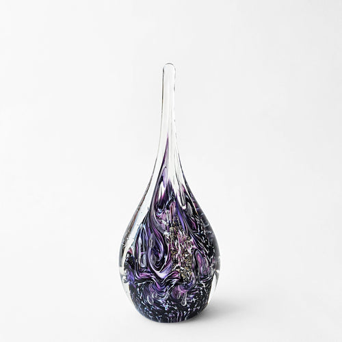 Purple glass teardrop decor with gold accent.