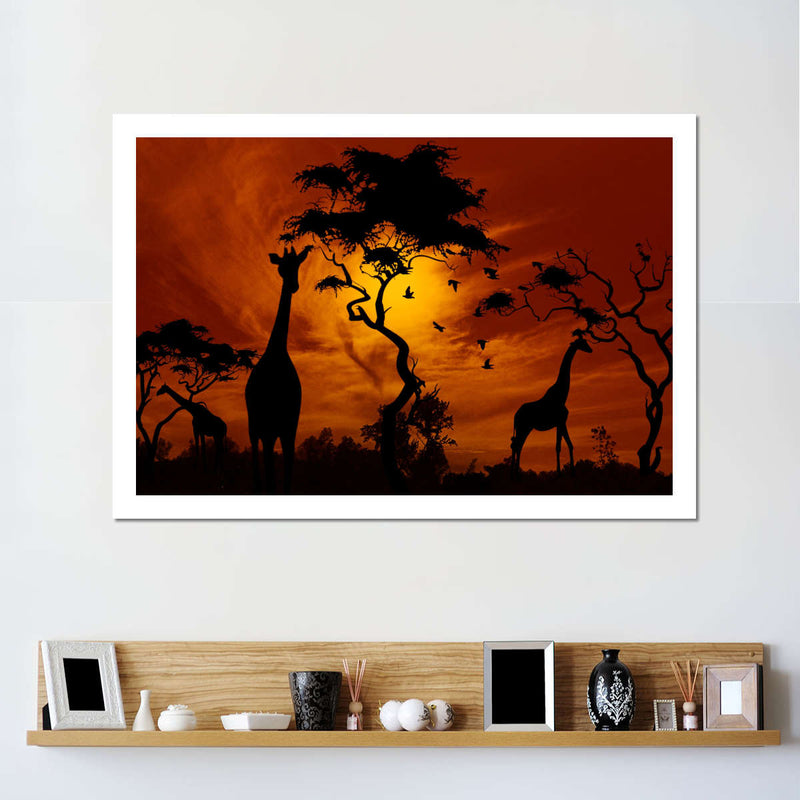 Silhouetted African Giraffes Wall Art