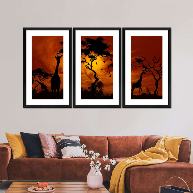 Silhouetted African Giraffes Wall Art