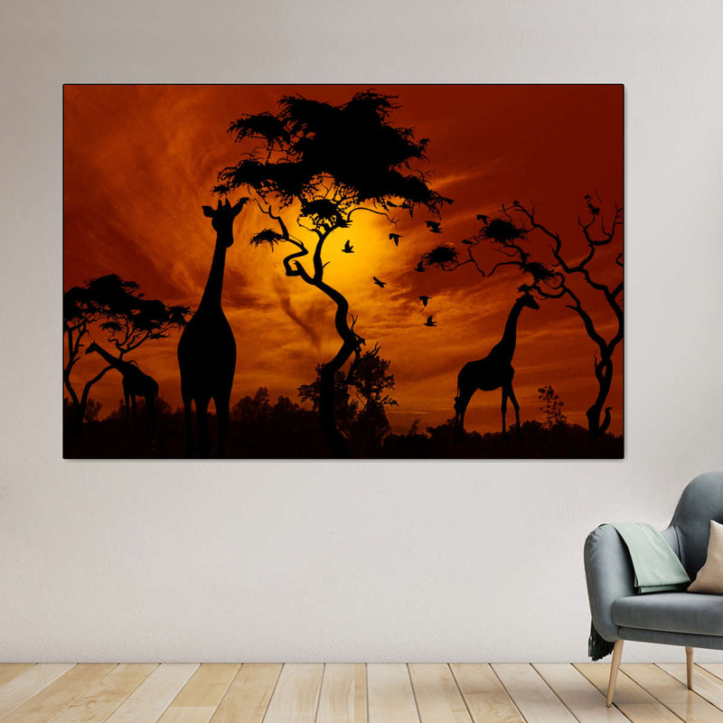 Silhouetted African Giraffes Wall Art