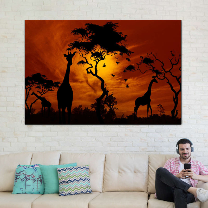 Silhouetted African Giraffes Wall Art