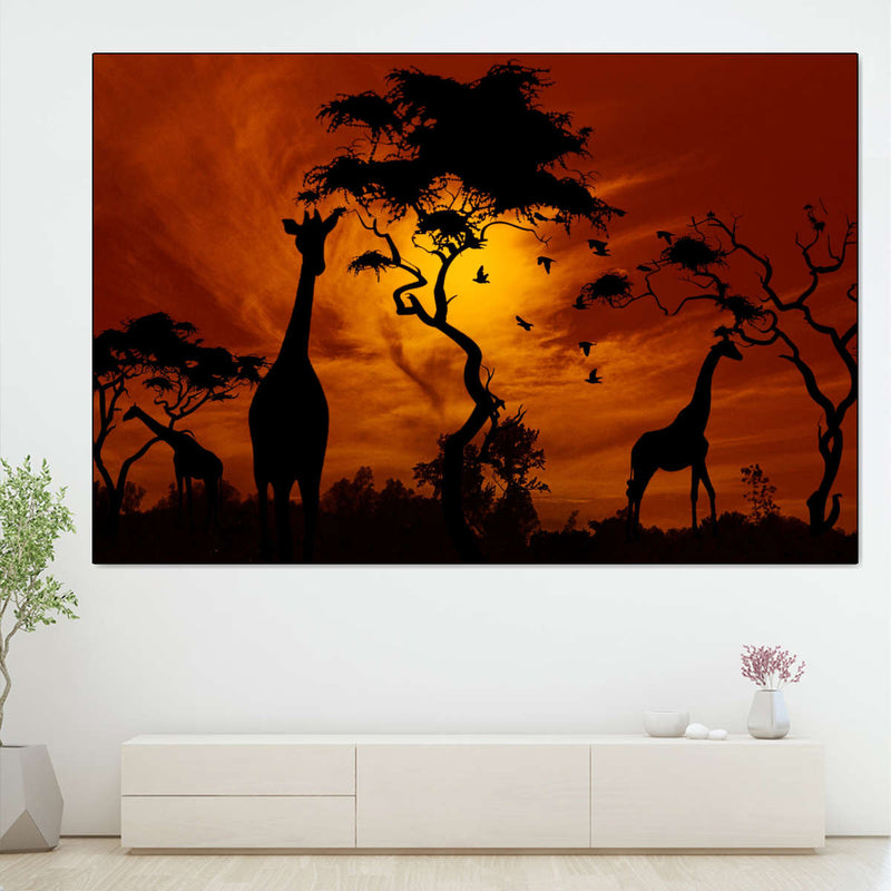 Silhouetted African Giraffes Wall Art