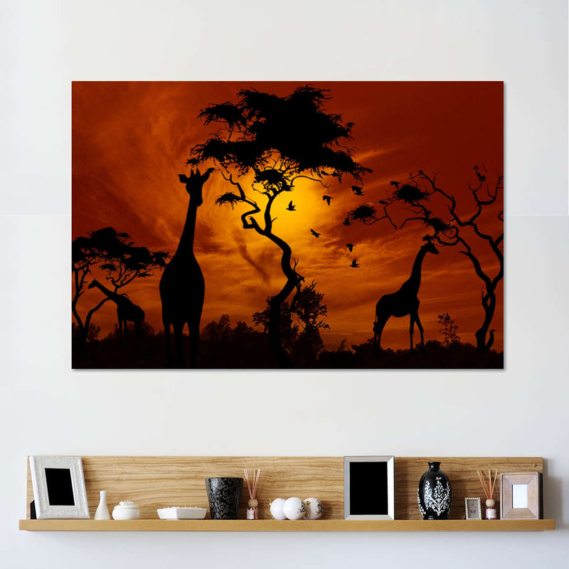 Silhouetted African Giraffes Wall Art