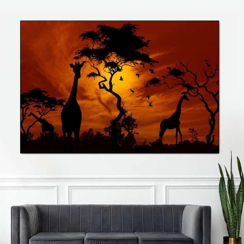 Silhouetted African Giraffes Wall Art
