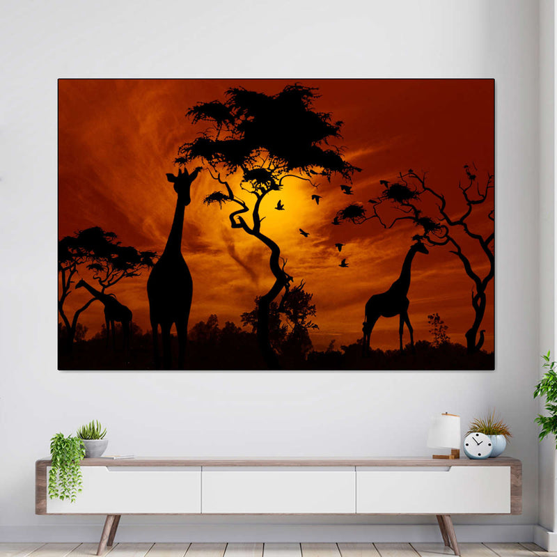 Silhouetted African Giraffes Wall Art