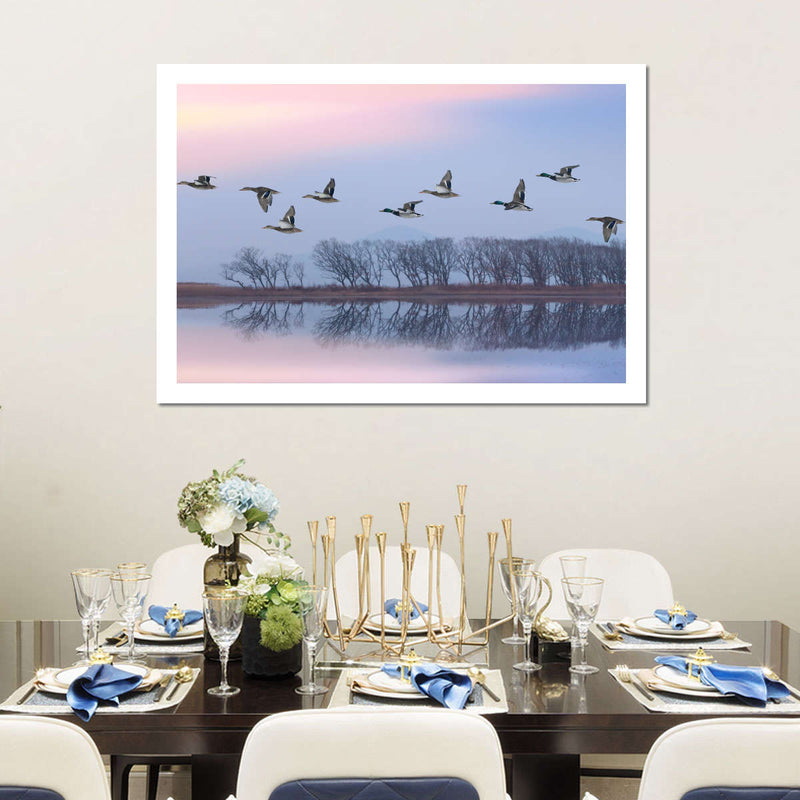 Pink Sky Over Ducks Wall Art