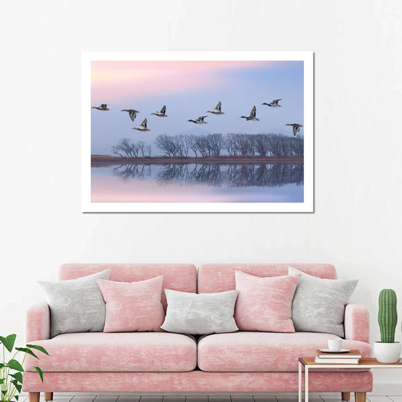 Pink Sky Over Ducks Wall Art