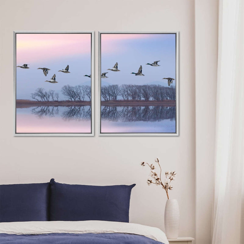 Pink Sky Over Ducks Wall Art