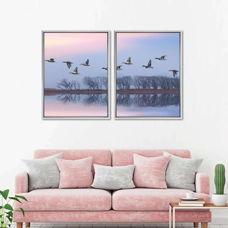 Pink Sky Over Ducks Wall Art