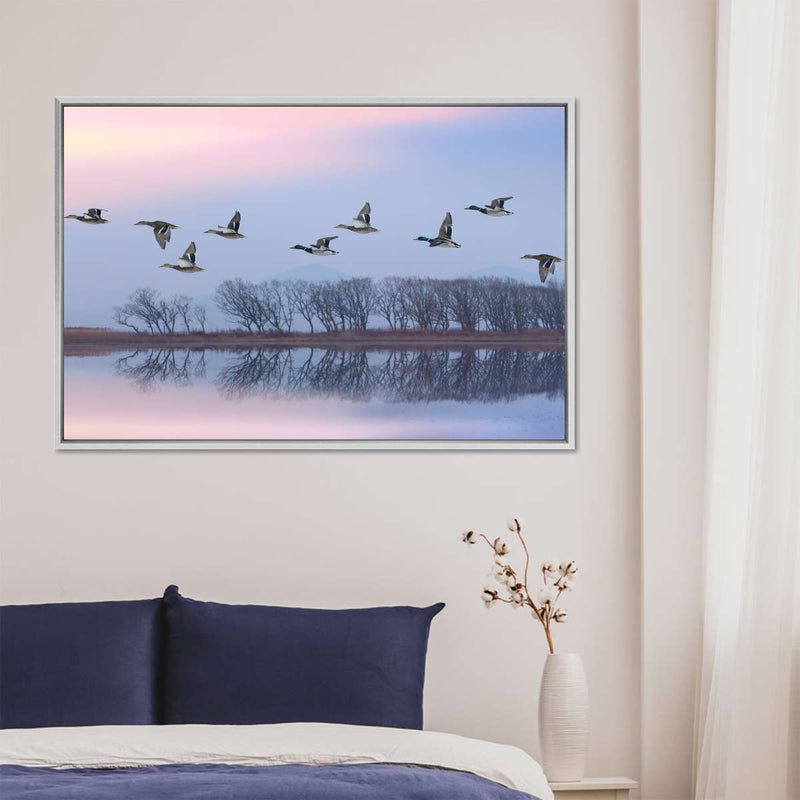 Pink Sky Over Ducks Wall Art
