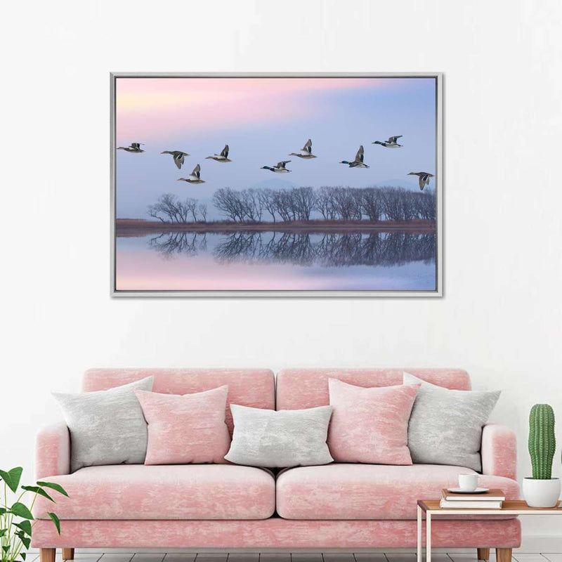 Pink Sky Over Ducks Wall Art