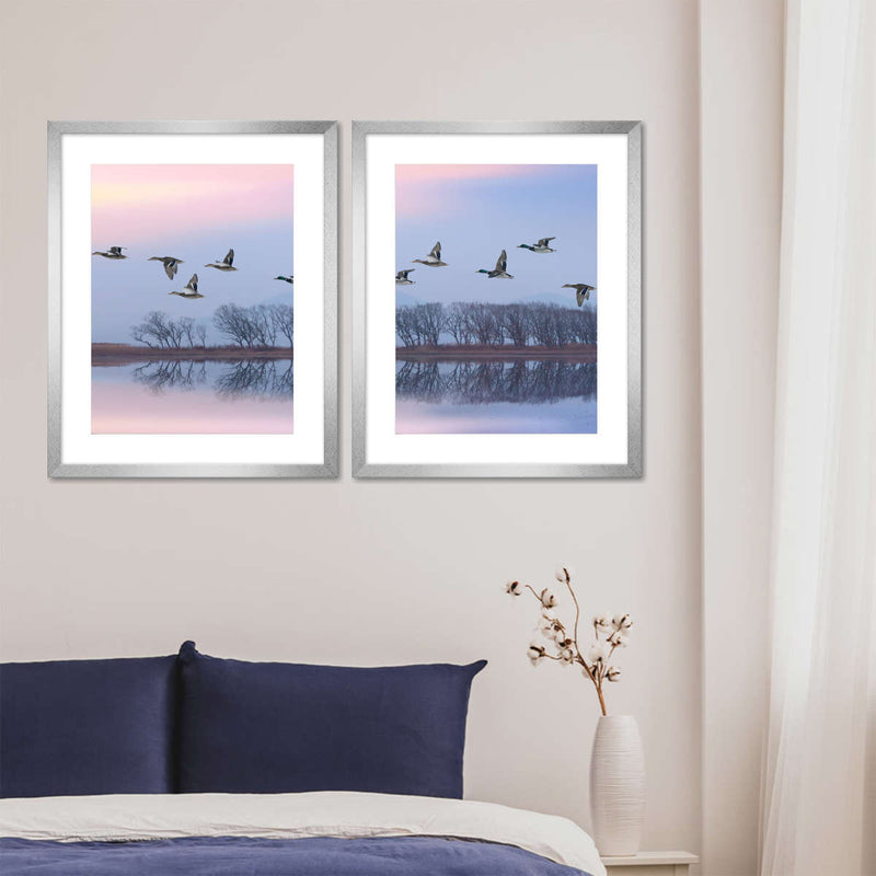 Pink Sky Over Ducks Wall Art