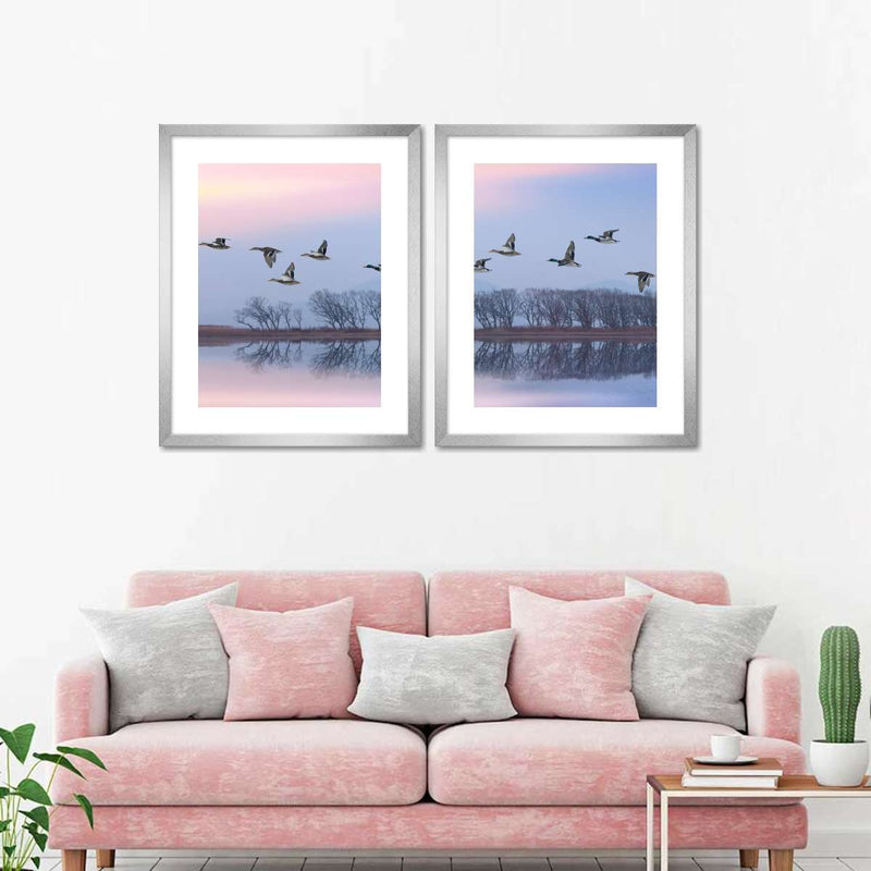 Pink Sky Over Ducks Wall Art