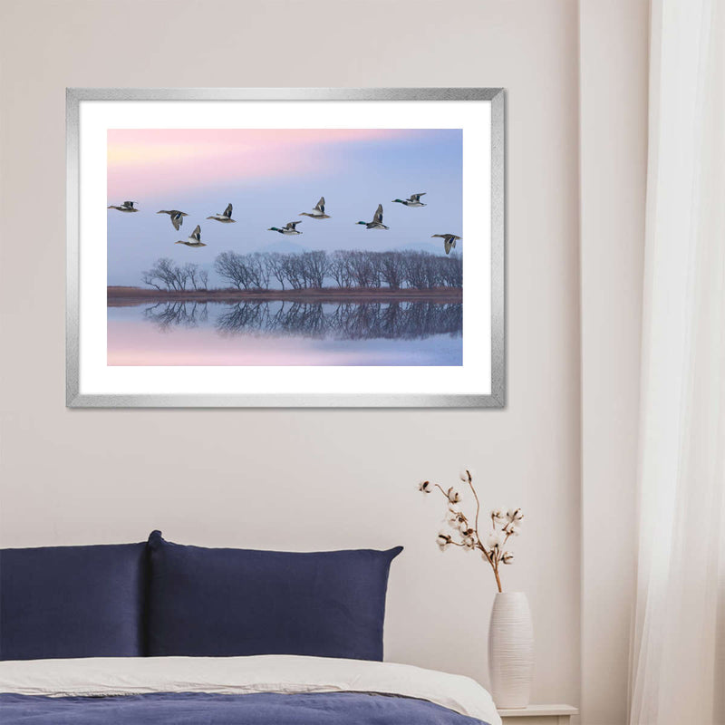 Pink Sky Over Ducks Wall Art