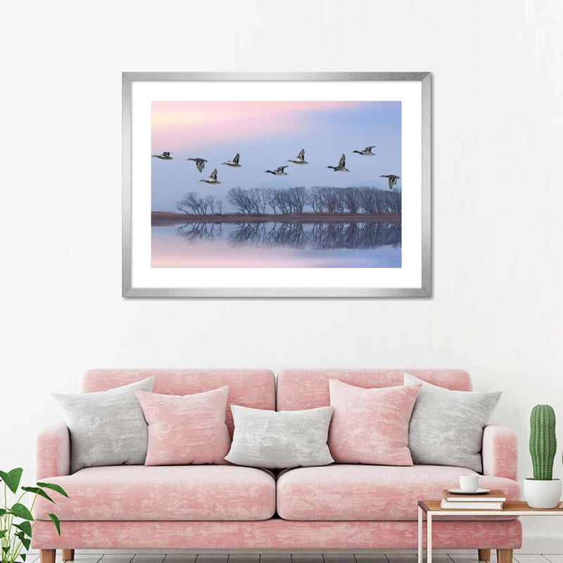 Pink Sky Over Ducks Wall Art